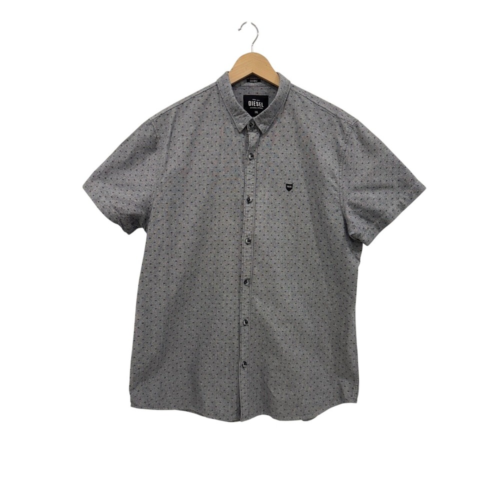 Diesel Oxford‎ Men's XXL Gray Short Sleeve Button Up Shirt 100% Cotton